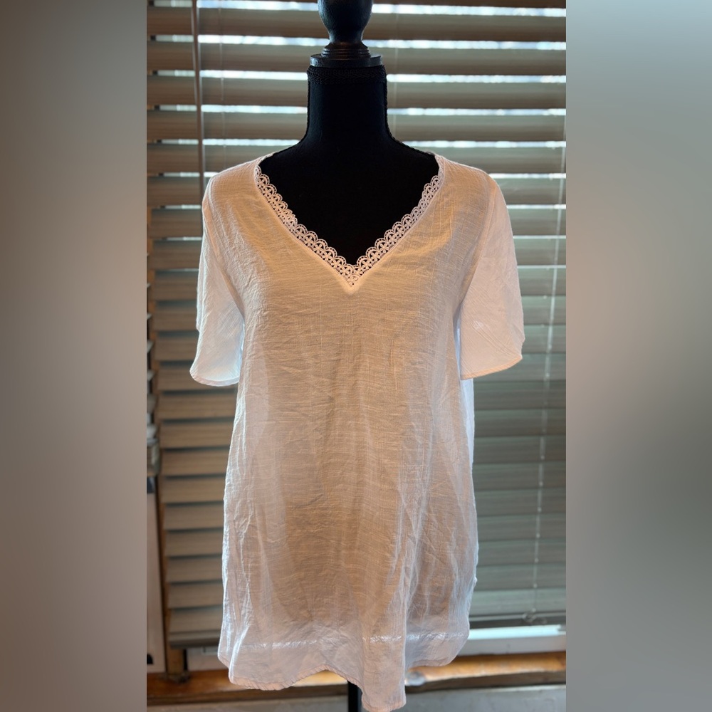 Counterparts White Lace V-Neck Short Sleeve Top